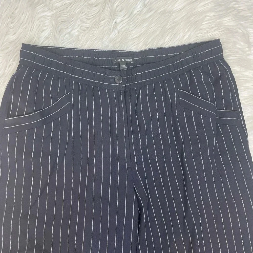 NWOT Eileen Fisher Pinstripe Crop Wide Leg Pant Indigo Casual Women’s Medium - Picture 7 of 13